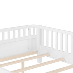 Bellemave® Kids Wood Bed Frame with Detachable Fence, Montessori Bed with Headboard & Footboard,No Box Spring Needed - Bellemave