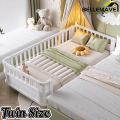 Bellemave® Kids Wood Bed Frame with Detachable Fence, Montessori Bed with Headboard & Footboard,No Box Spring Needed - Bellemave