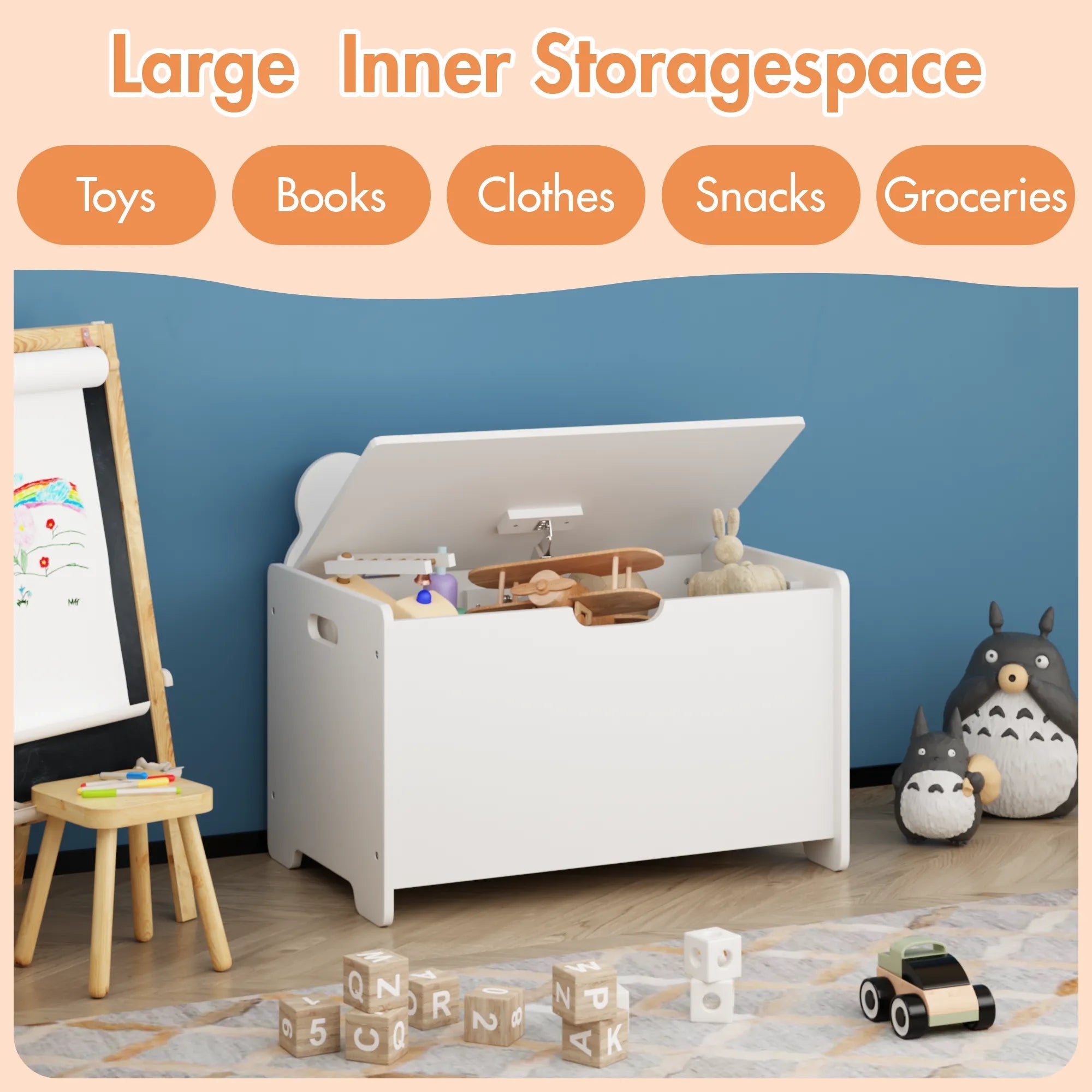 Bellemave® Kids Wooden Organizer Storage Chest with Safety Hinged Lid - Bellemave