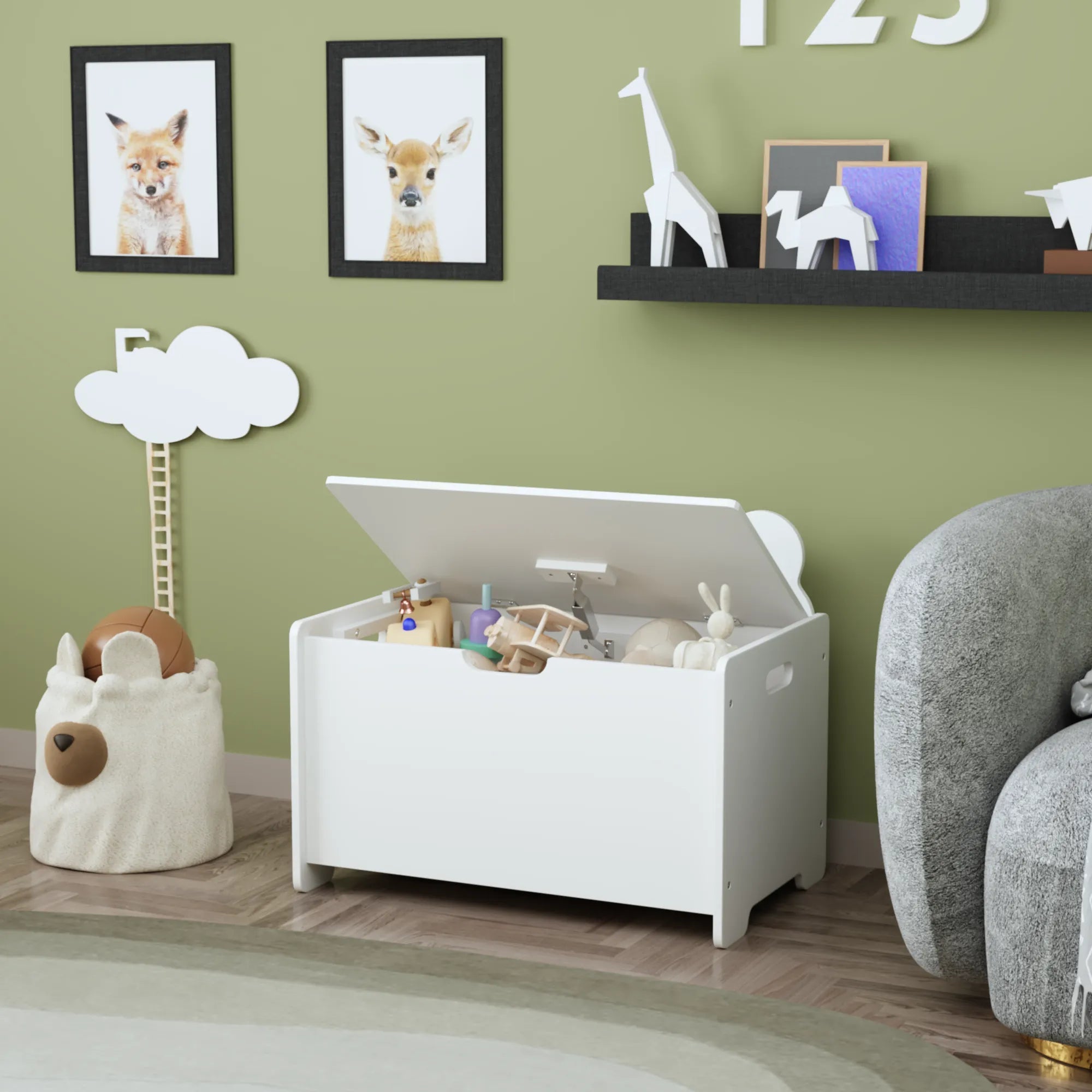 Bellemave® Kids Wooden Organizer Storage Chest with Safety Hinged Lid - Bellemave