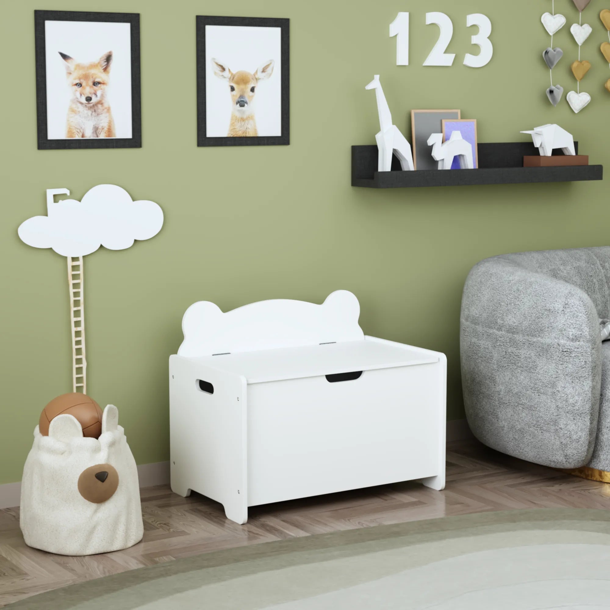 Bellemave® Kids Wooden Organizer Storage Chest with Safety Hinged Lid - Bellemave