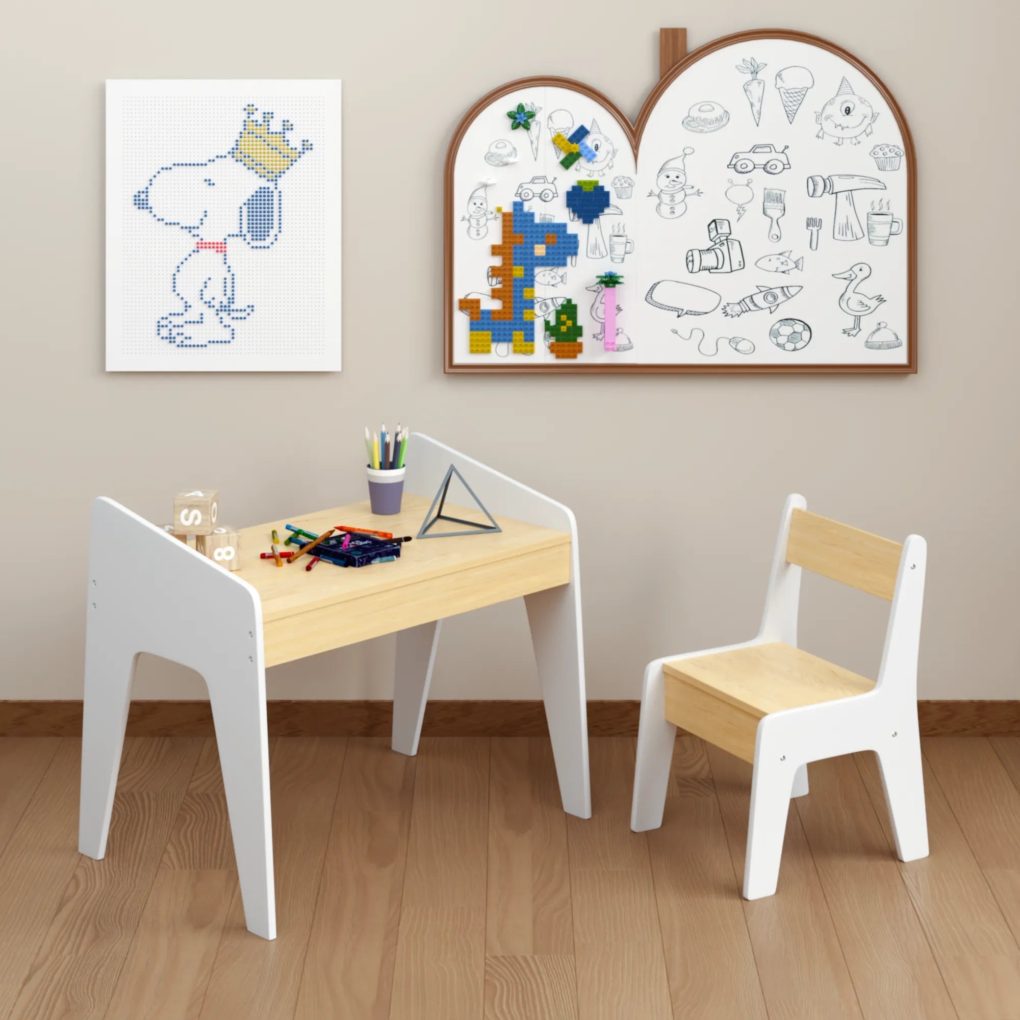 Bellemave® Kids Wooden Table Set with One Chair for 2 - 8 Age Kids - Bellemave