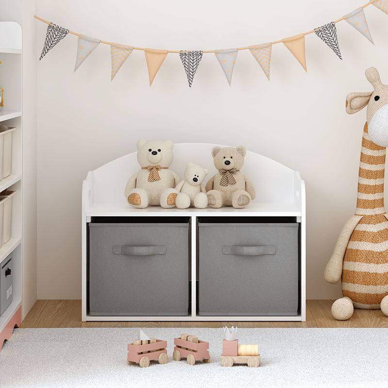 Bellemave® Kids Wooden Toy Box/Bench with Collapsible Fabric Drawers - Bellemave
