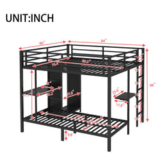 Bellemave® King over Twin XL Metal Bunk Bed with Built - in Wardrobe and Foldable Desk - Bellemave