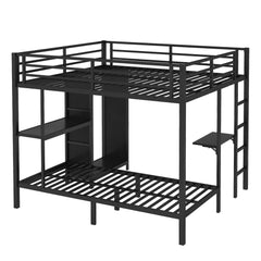 Bellemave® King over Twin XL Metal Bunk Bed with Built - in Wardrobe and Foldable Desk - Bellemave