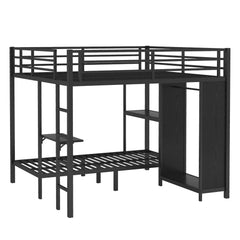 Bellemave® King over Twin XL Metal Bunk Bed with Built - in Wardrobe and Foldable Desk - Bellemave