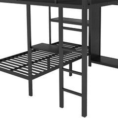 Bellemave® King over Twin XL Metal Bunk Bed with Built - in Wardrobe and Foldable Desk - Bellemave