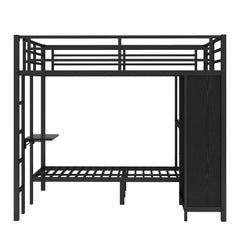Bellemave® King over Twin XL Metal Bunk Bed with Built - in Wardrobe and Foldable Desk - Bellemave
