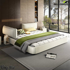 White Upholstered Platform Bed Side Angle View