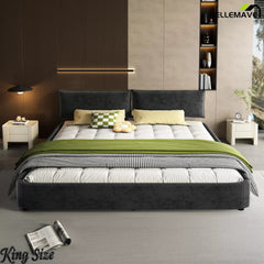 Dark Gray Cloud Bed Frame Modern Bedroom Scene