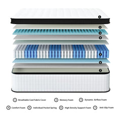 Bellemave® King Size Mattress,12 Inch,Medium Plush Individual Pocket Spring Certipur - US Memory Foam Hybrid Mattress - Bellemave