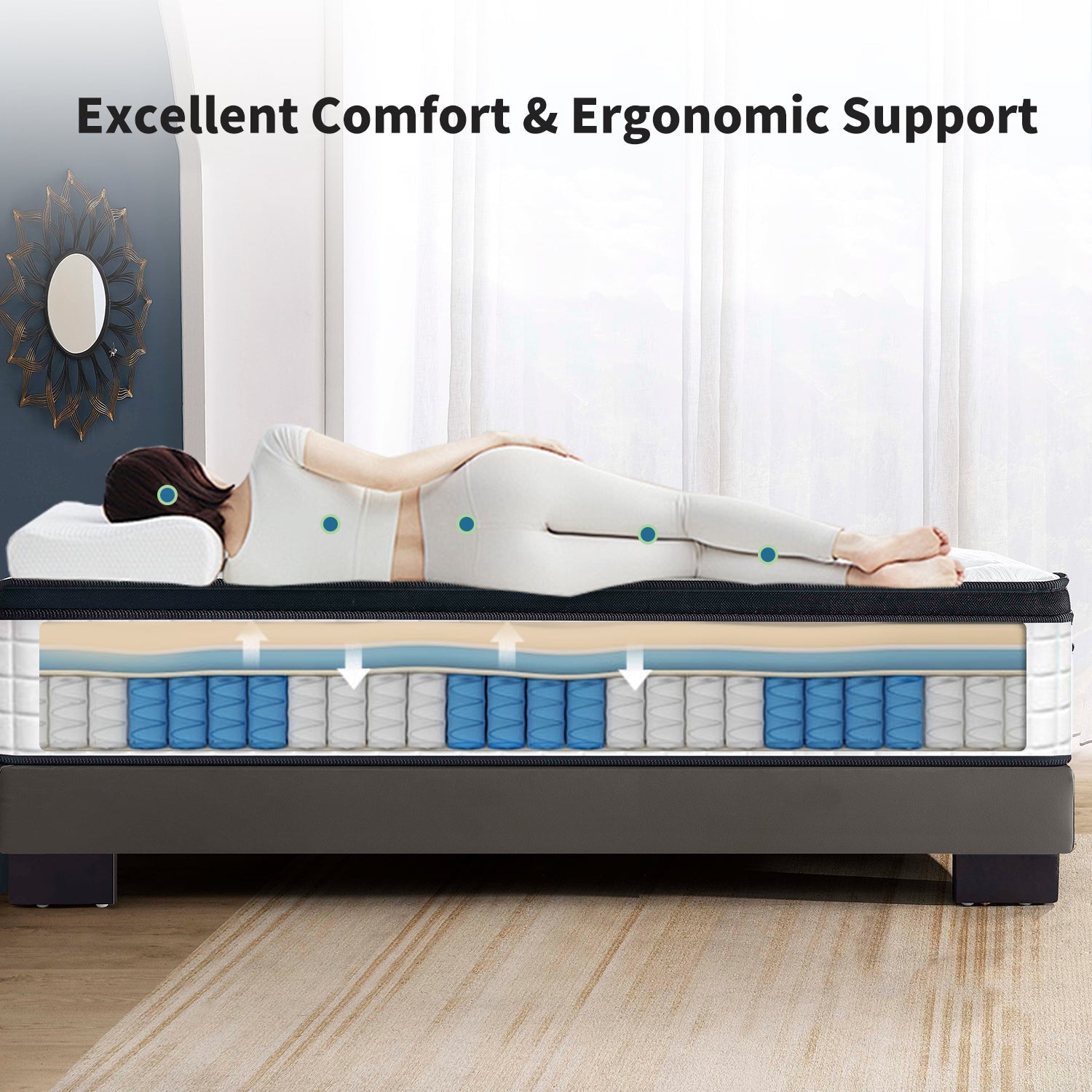 Bellemave® King Size Mattress,12 Inch,Medium Plush Individual Pocket Spring Certipur - US Memory Foam Hybrid Mattress - Bellemave