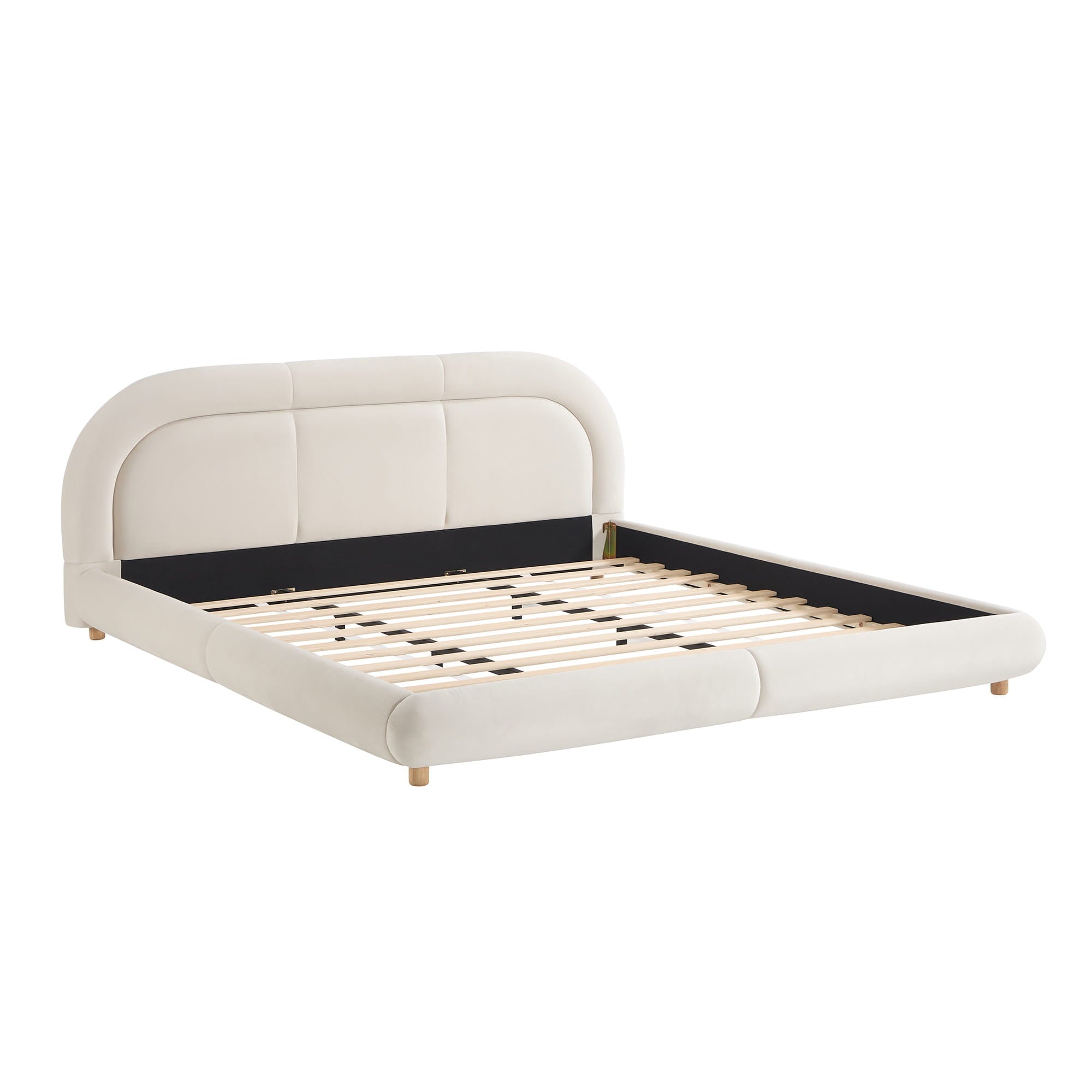 Bellemave® King Size Modern Curved Upholstered Low Profile Platform Bed Frame with Rounded Headboard, Soft Velvet Fabric & Sturdy Metal Frame - Bellemave