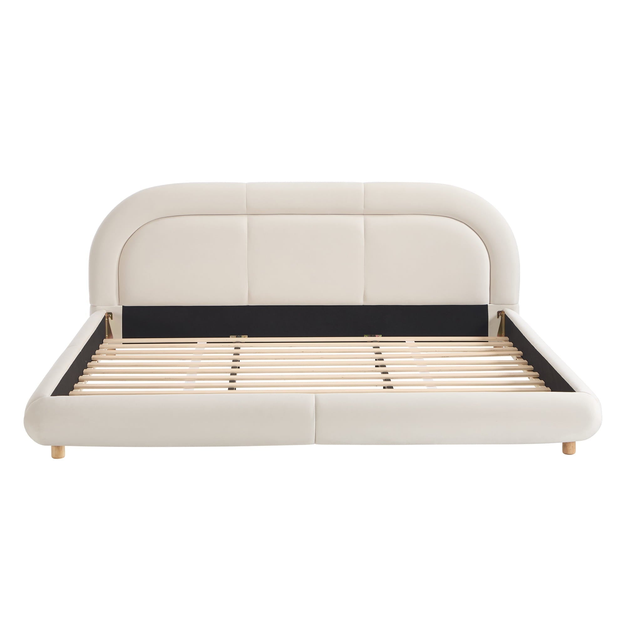 Bellemave® King Size Modern Curved Upholstered Low Profile Platform Bed Frame with Rounded Headboard, Soft Velvet Fabric & Sturdy Metal Frame - Bellemave