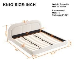 Bellemave® King Size Modern Curved Upholstered Low Profile Platform Bed Frame with Rounded Headboard, Soft Velvet Fabric & Sturdy Metal Frame - Bellemave