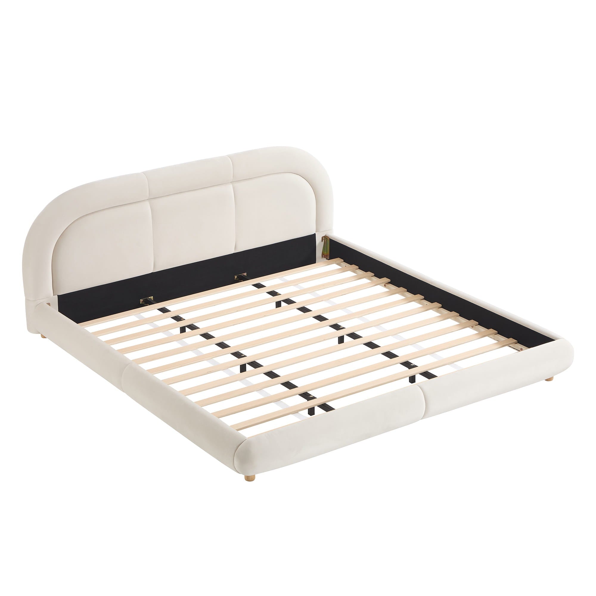Bellemave® King Size Modern Curved Upholstered Low Profile Platform Bed Frame with Rounded Headboard, Soft Velvet Fabric & Sturdy Metal Frame - Bellemave
