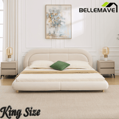 Bellemave® King Size Modern Curved Upholstered Low Profile Platform Bed Frame with Rounded Headboard, Soft Velvet Fabric & Sturdy Metal Frame - Bellemave