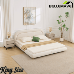 Bellemave® King Size Modern Curved Upholstered Low Profile Platform Bed Frame with Rounded Headboard, Soft Velvet Fabric & Sturdy Metal Frame - Bellemave
