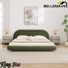 Bellemave® King Size Modern Curved Upholstered Low Profile Platform Bed Frame with Rounded Headboard, Soft Velvet Fabric & Sturdy Metal Frame - Bellemave