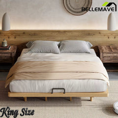 Bellemave® King Size Platform Bed for Bedroom, Solid Bamboo-made Floating Bed Frame with Support Slats, Guest Rooms, Dorms, Natural - Bellemave