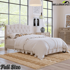 Bellemave® King Size Upholstered Platform Bed Frame with Saddle Curved Headboard & Diamond Tufted Details, Wooden Slats Support, No Box Spring Needed, Under Bed Storage - Bellemave