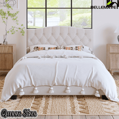 Bellemave® King Size Upholstered Platform Bed Frame with Saddle Curved Headboard & Diamond Tufted Details, Wooden Slats Support, No Box Spring Needed, Under Bed Storage - Bellemave