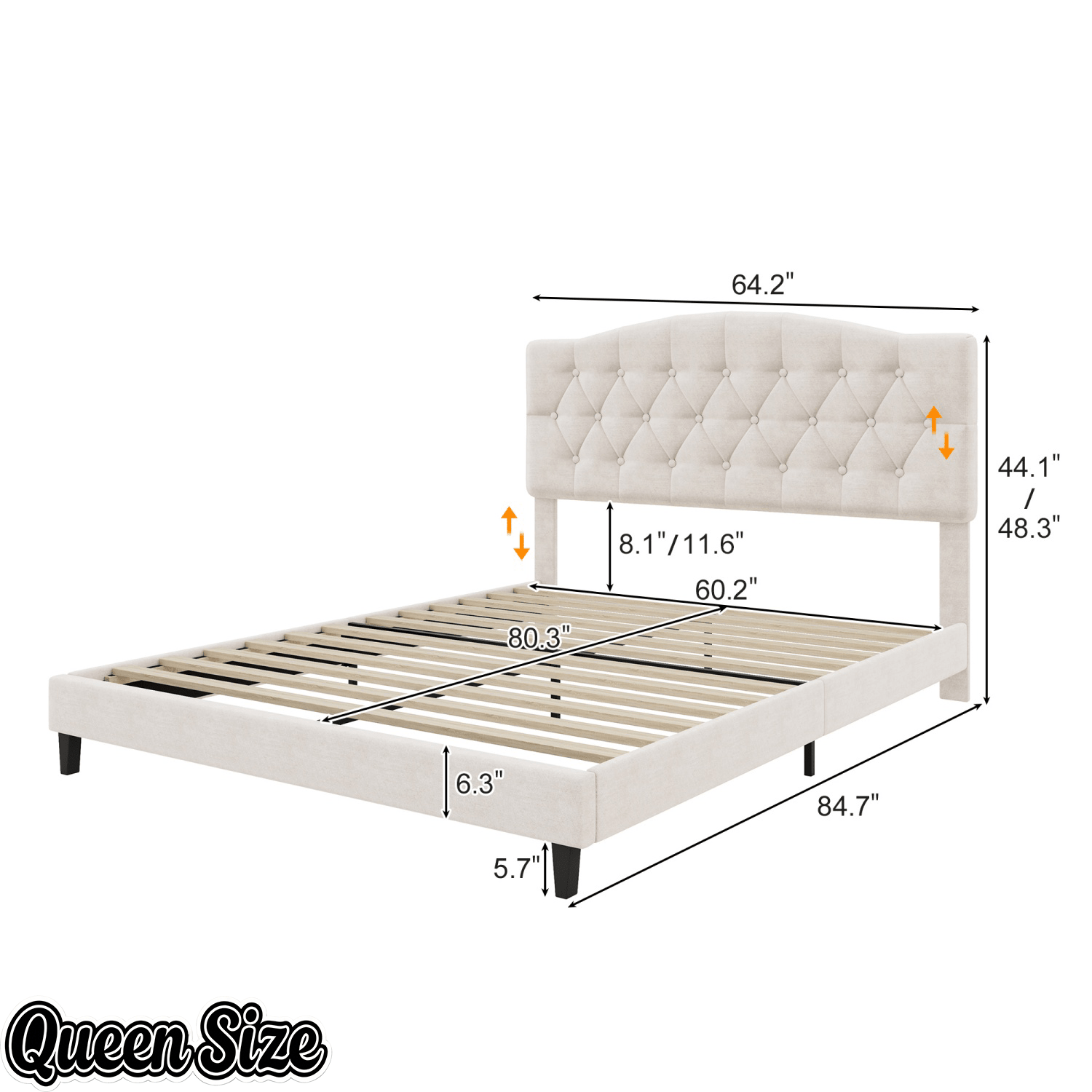 Bellemave® King Size Upholstered Platform Bed Frame with Saddle Curved Headboard & Diamond Tufted Details, Wooden Slats Support, No Box Spring Needed, Under Bed Storage - Bellemave