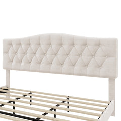Bellemave® King Size Upholstered Platform Bed Frame with Saddle Curved Headboard & Diamond Tufted Details, Wooden Slats Support, No Box Spring Needed, Under Bed Storage - Bellemave