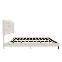 Bellemave® King Size Upholstered Platform Bed Frame with Saddle Curved Headboard & Diamond Tufted Details, Wooden Slats Support, No Box Spring Needed, Under Bed Storage - Bellemave