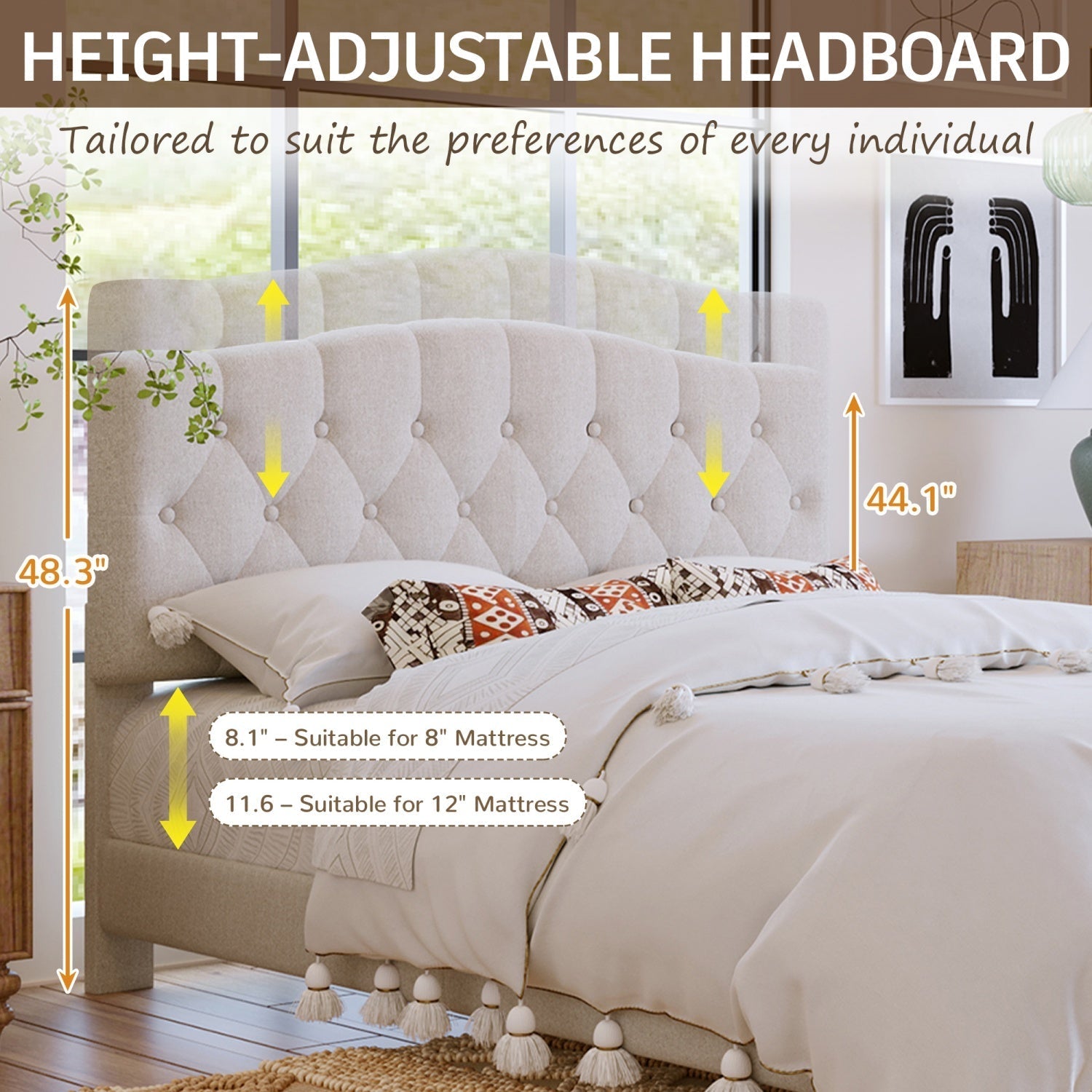 Bellemave® King Size Upholstered Platform Bed Frame with Saddle Curved Headboard & Diamond Tufted Details, Wooden Slats Support, No Box Spring Needed, Under Bed Storage - Bellemave