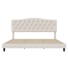 Bellemave® King Size Upholstered Platform Bed Frame with Saddle Curved Headboard & Diamond Tufted Details, Wooden Slats Support, No Box Spring Needed, Under Bed Storage - Bellemave