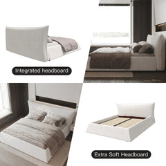 Bellemave® King Size Upholstered Platform Bed with Special Shaped Velvet Headboard, Metal & Solid Wood Frame - Bellemave