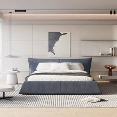 Bellemave® King Size Upholstered Platform Bed with Special Shaped Velvet Headboard, Metal & Solid Wood Frame - Bellemave