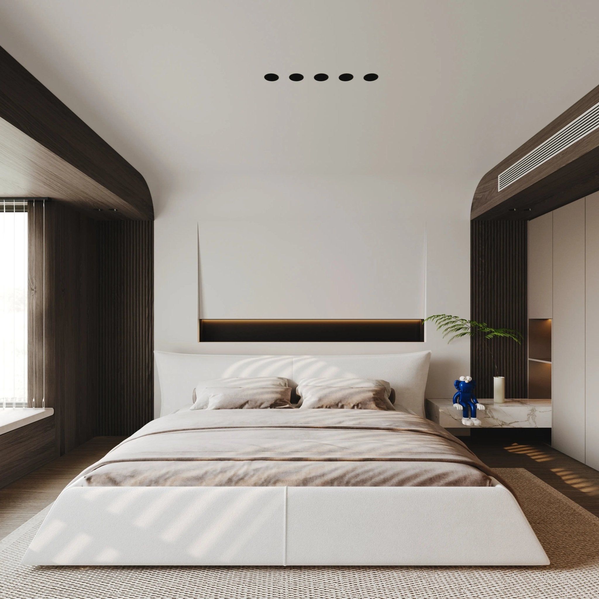 Bellemave® King Size Upholstered Platform Bed with Special Shaped Velvet Headboard, Metal & Solid Wood Frame - Bellemave