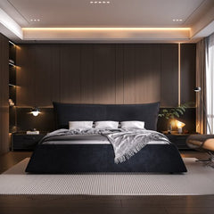 Bellemave® King Size Upholstered Platform Bed with Special Shaped Velvet Headboard, Metal & Solid Wood Frame - Bellemave