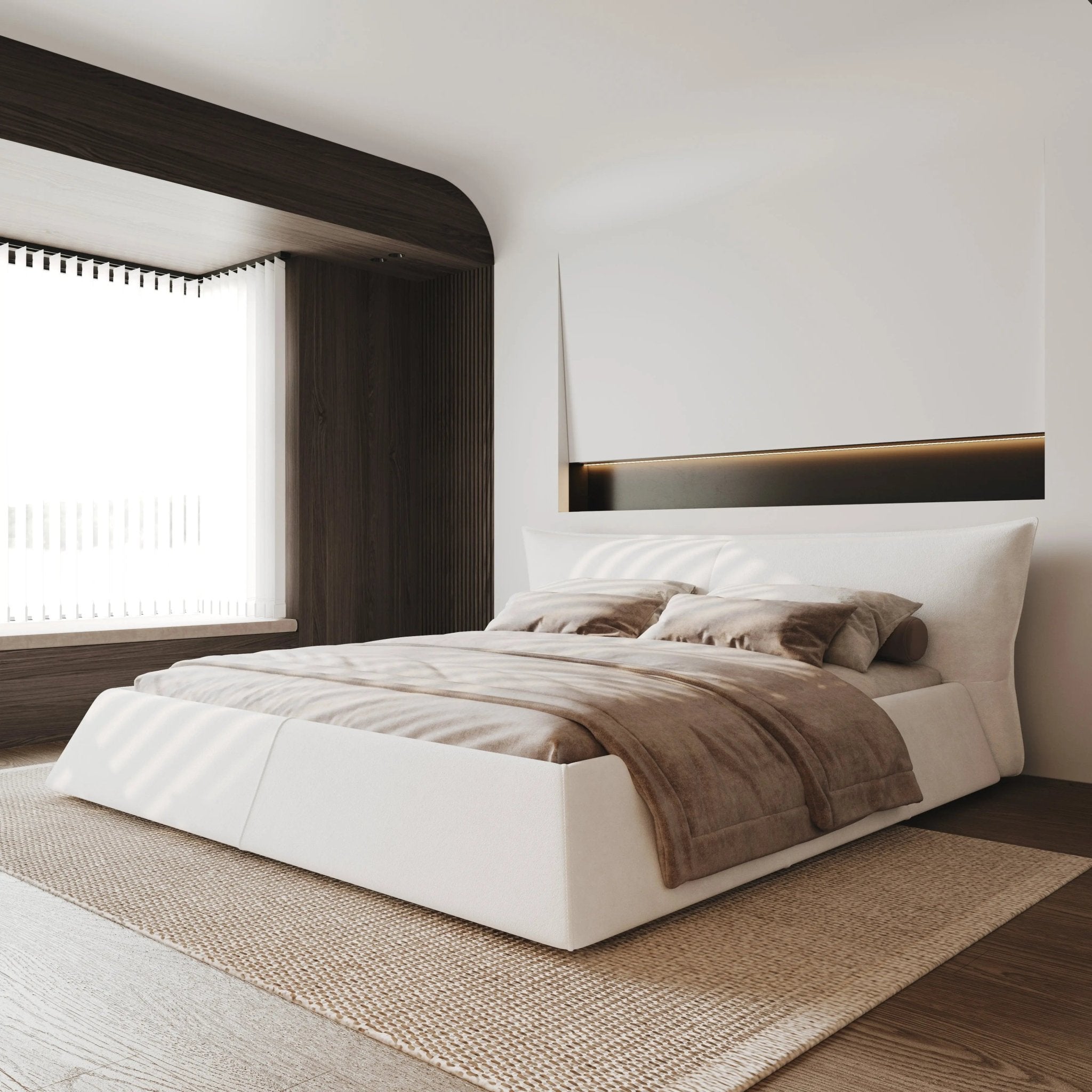 Bellemave® King Size Upholstered Platform Bed with Special Shaped Velvet Headboard, Metal & Solid Wood Frame - Bellemave