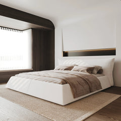 Bellemave® King Size Upholstered Platform Bed with Special Shaped Velvet Headboard, Metal & Solid Wood Frame - Bellemave