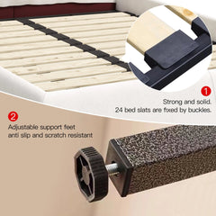 Bellemave® King Size Upholstered Platform Bed with Special Shaped Velvet Headboard, Metal & Solid Wood Frame - Bellemave