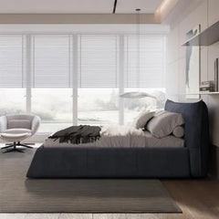 Bellemave® King Size Upholstered Platform Bed with Special Shaped Velvet Headboard, Metal & Solid Wood Frame - Bellemave
