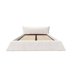 Bellemave® King Size Upholstered Platform Bed with Special Shaped Velvet Headboard, Metal & Solid Wood Frame - Bellemave