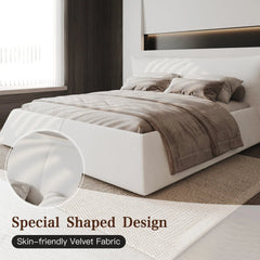 Bellemave® King Size Upholstered Platform Bed with Special Shaped Velvet Headboard, Metal & Solid Wood Frame - Bellemave