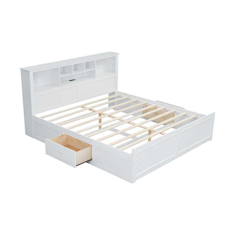 Bellemave® King Size Wood Platform Bed with Multi - storage Headboard, USB and Drawers - Bellemave