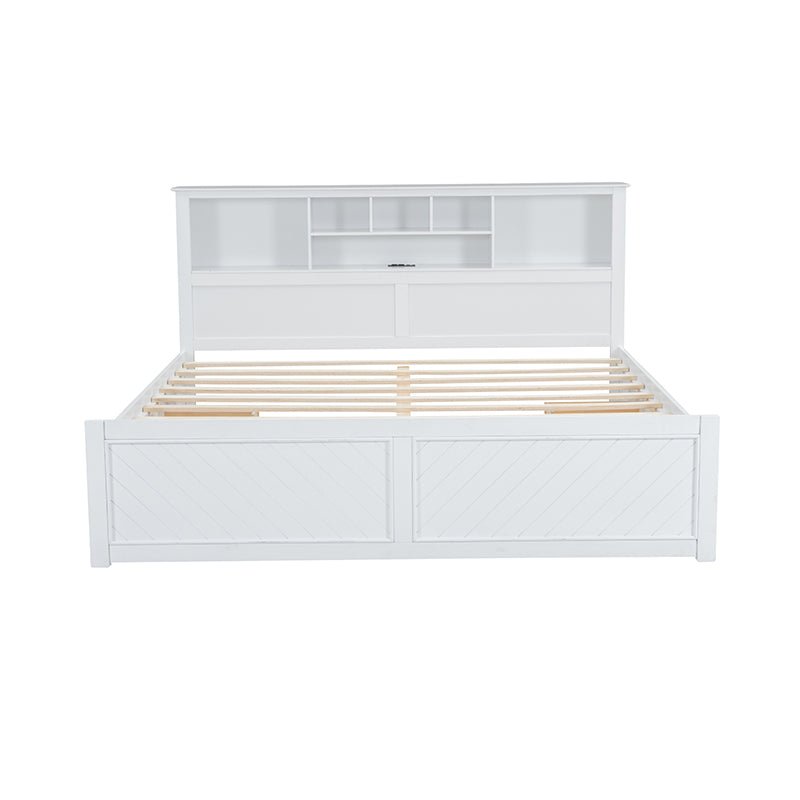 Bellemave® King Size Wood Platform Bed with Multi - storage Headboard, USB and Drawers - Bellemave