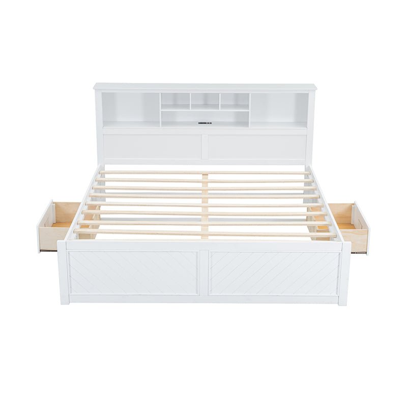 Bellemave® King Size Wood Platform Bed with Multi - storage Headboard, USB and Drawers - Bellemave