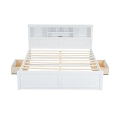 Bellemave® King Size Wood Platform Bed with Multi - storage Headboard, USB and Drawers - Bellemave