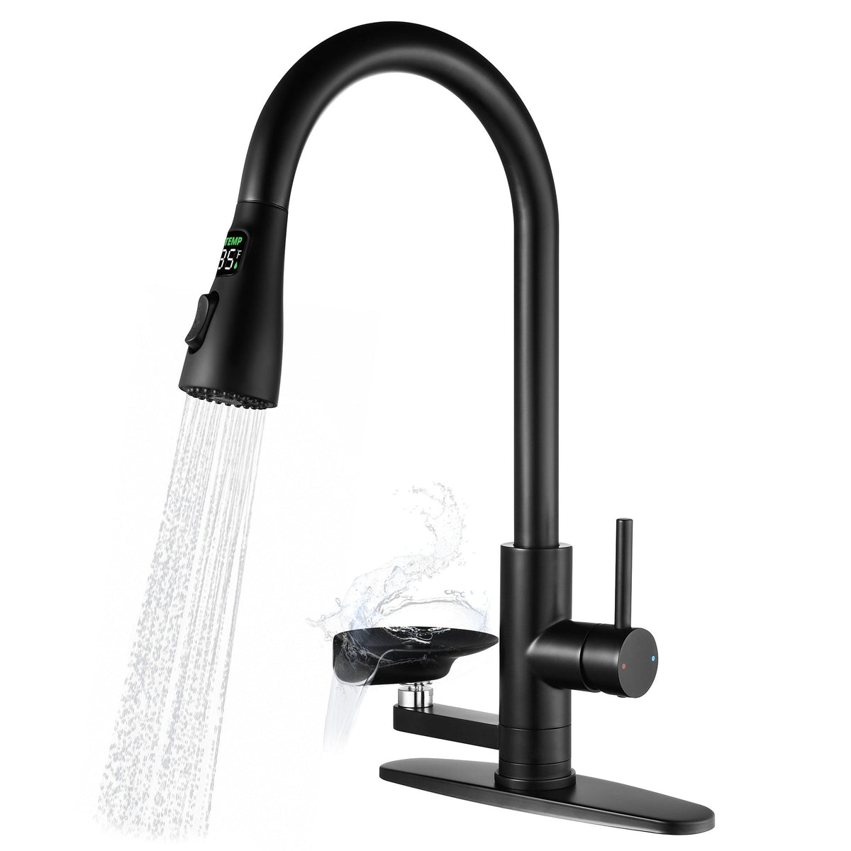 Bellemave® Kitchen Faucet with LED Temperature Display & Glass Rinser, High - Arc Pull - Down Sprayer - Bellemave