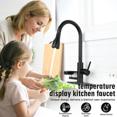 Bellemave® Kitchen Faucet with LED Temperature Display & Glass Rinser, High - Arc Pull - Down Sprayer - Bellemave
