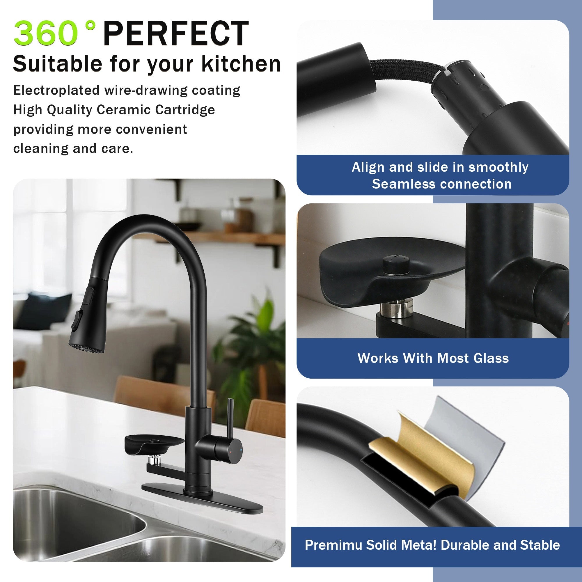 Bellemave® Kitchen Faucet with LED Temperature Display & Glass Rinser, High - Arc Pull - Down Sprayer - Bellemave
