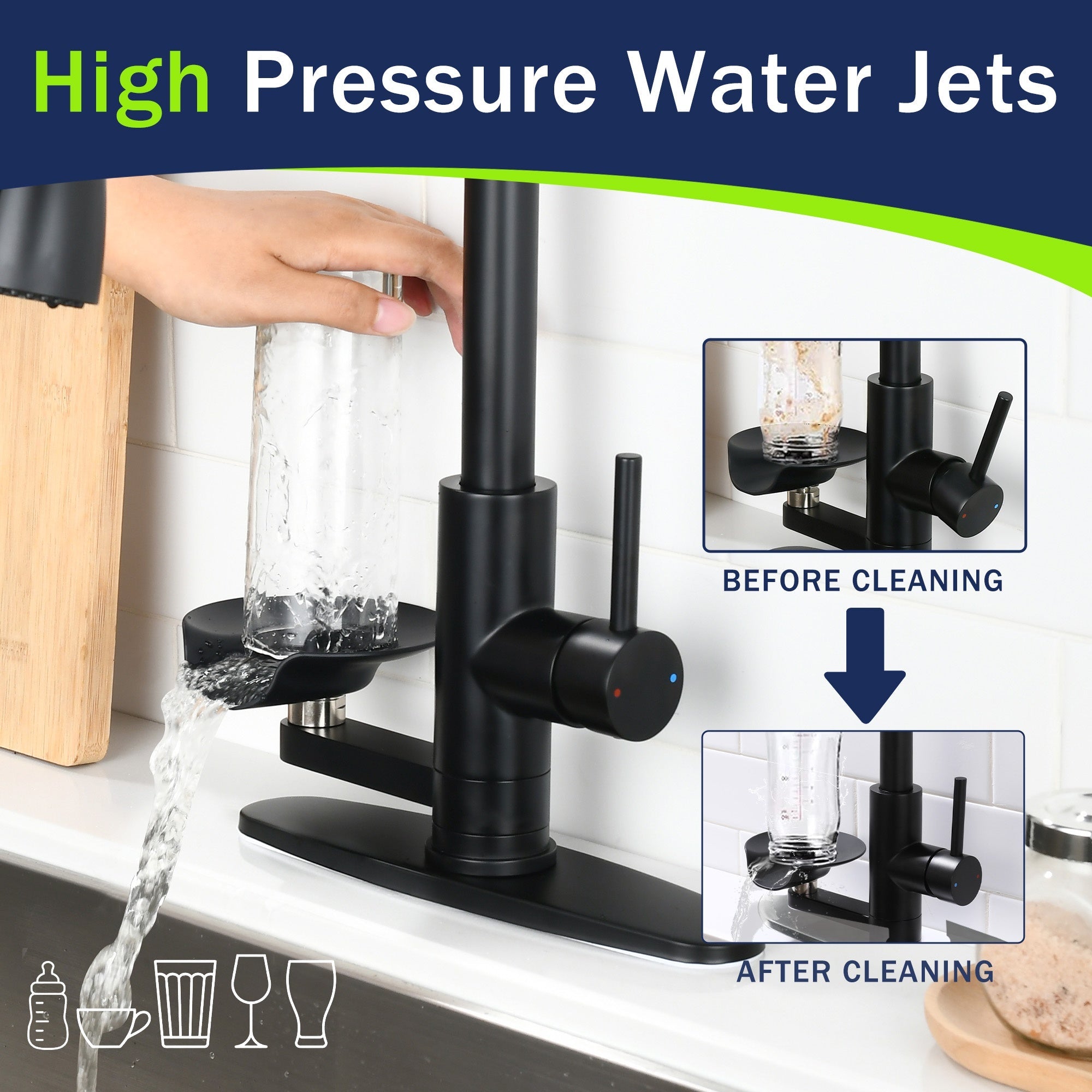 Bellemave® Kitchen Faucet with LED Temperature Display & Glass Rinser, High - Arc Pull - Down Sprayer - Bellemave
