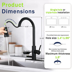 Bellemave® Kitchen Faucet with LED Temperature Display & Glass Rinser, High - Arc Pull - Down Sprayer - Bellemave